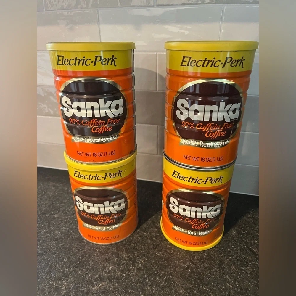 Vintage Lot of 4 Empty Maxwell House Sanka Caffeine-Free Coffee 16oz Cans EMPTY